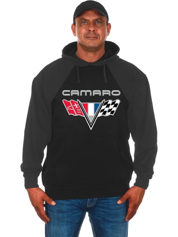 Men's Chevy Camaro V-Flag Black & Charcoal Pullover Hoodie Sweatshirt