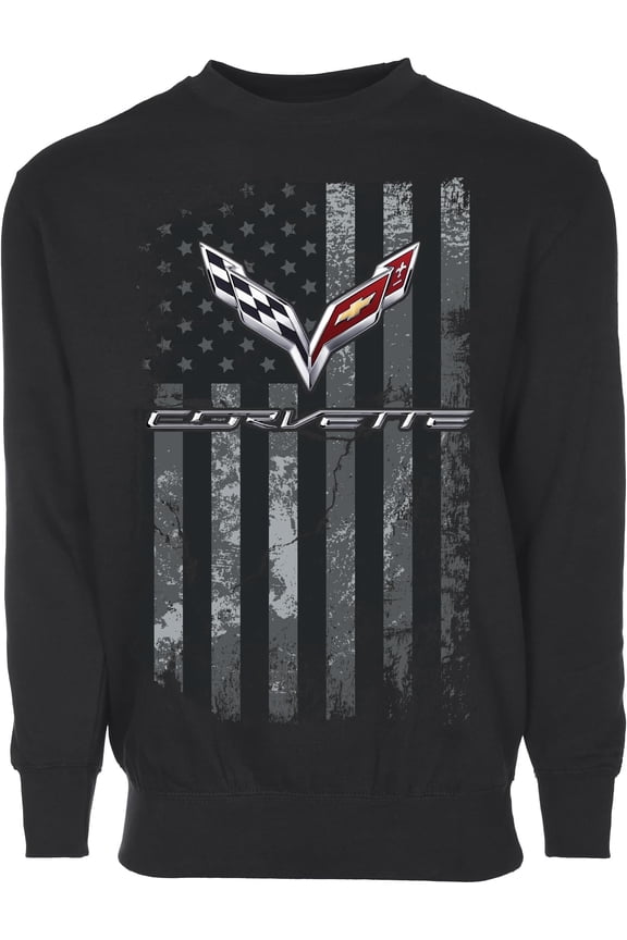 Men’s Chevy Corvette C7 Flag Pullover Crewneck Sweatshirt Sm-3X