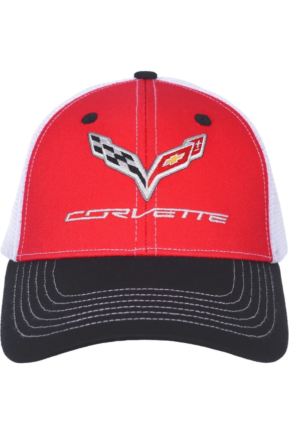 Men's Chevy Corvette C7 Logo Cap Adjustable Red & White Hat