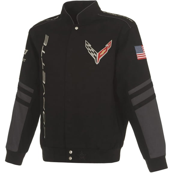 JH Design Men's Chevy Corvette C8 Jacket an Embroidered Classic Twill Coat