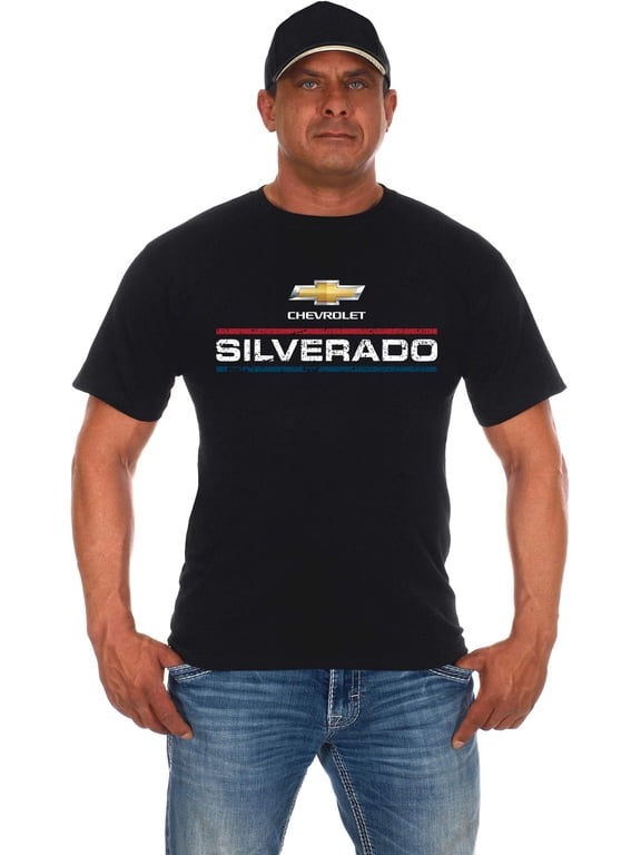 Men's Chevy Silverado Distressed Red White & Blue Logo T-Shirt