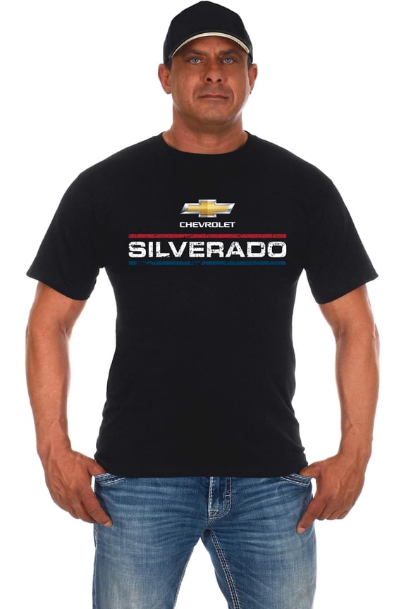 Men's Chevy Silverado Distressed Red White & Blue Logo T-Shirt