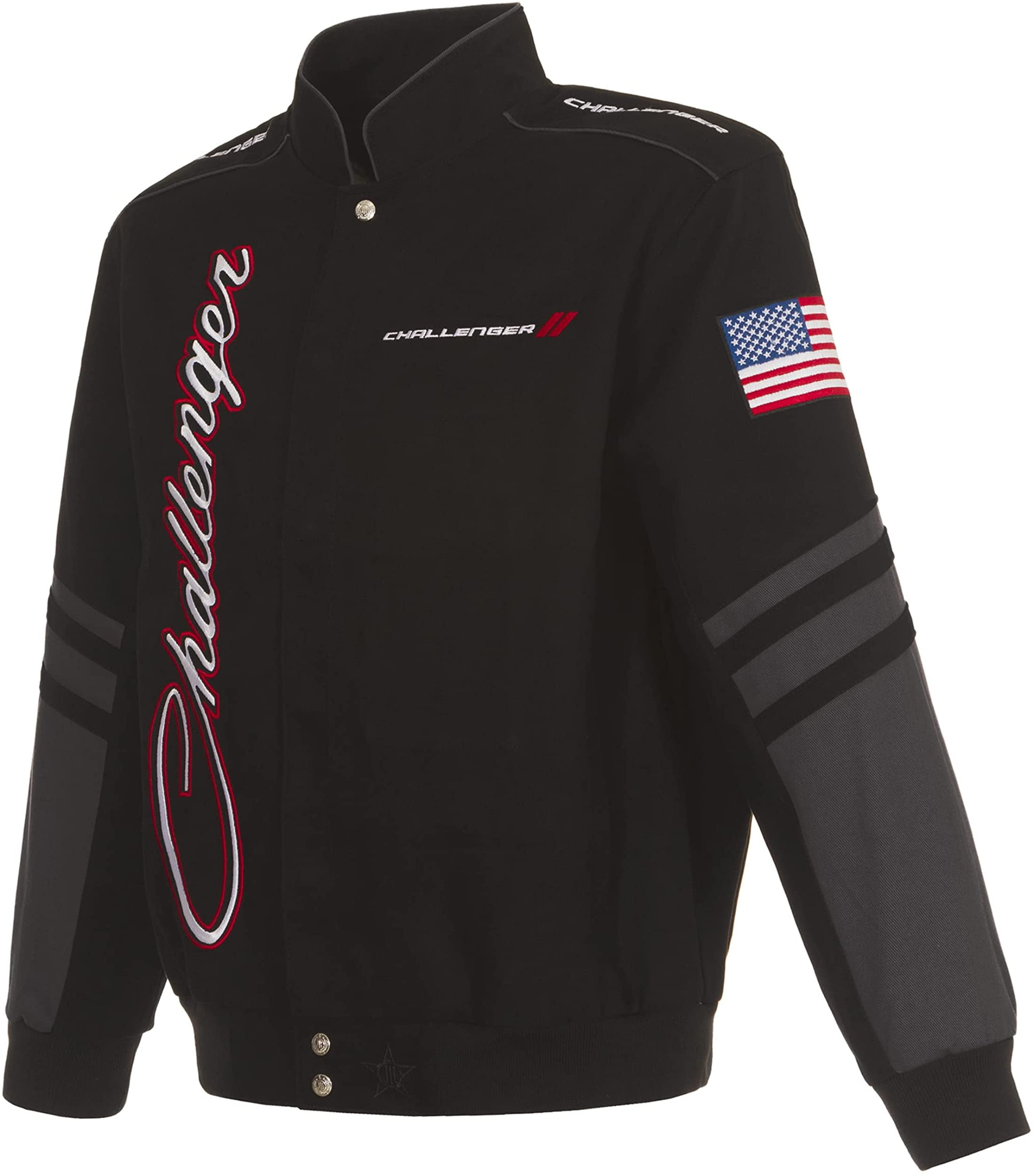 JH Design Men's Dodge Challenger Jacket an Embroidered Classic Twill Coat