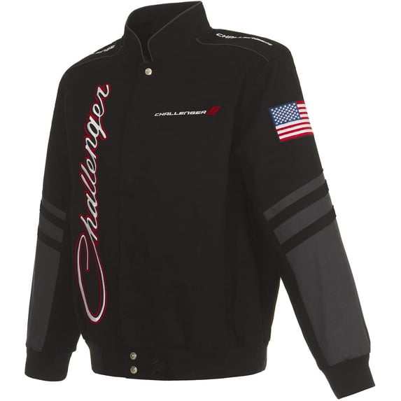 JH Design Men's Dodge Challenger Jacket an Embroidered Classic Twill Coat