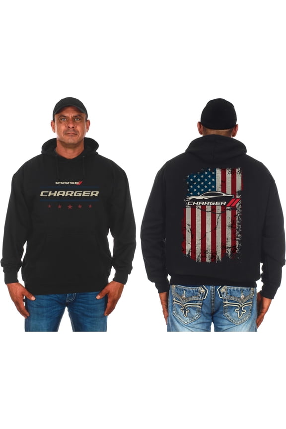 Men's Dodge Charger Pullover Hoodie American Flag 2 Sided Sweatshirt