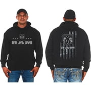 JH Design Mens Dodge Ram Pullover Hoodie American Flag 2 Sided