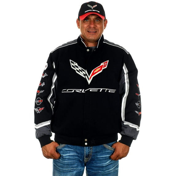 JH Design Mens Chevy Corvette Jacket Embroidered Cotton Twill