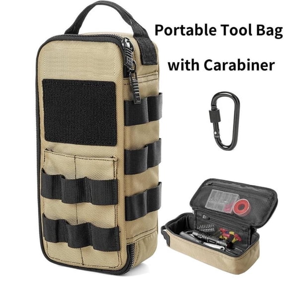 Tyasoleil Heavy Duty Small Tool Bag with Carabiner, Tactical Tool Pouch with Zipper & Carry Handle, Portable Organizer Storage Bag for Everyday Carry