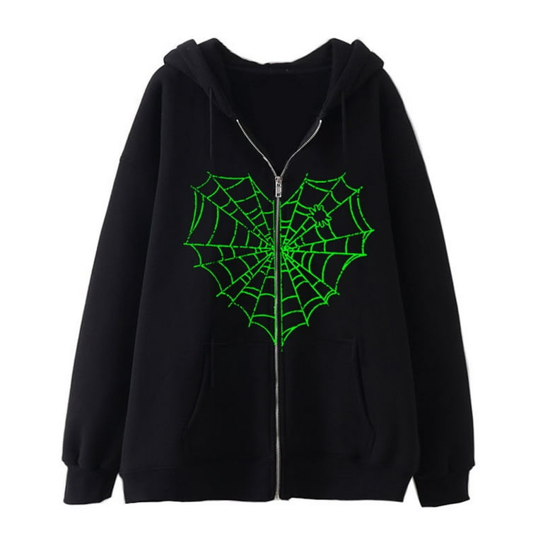 JHDESSLY Cobweb Heart Y2k Hoodie Men/Women Print Zip Up Hoodie