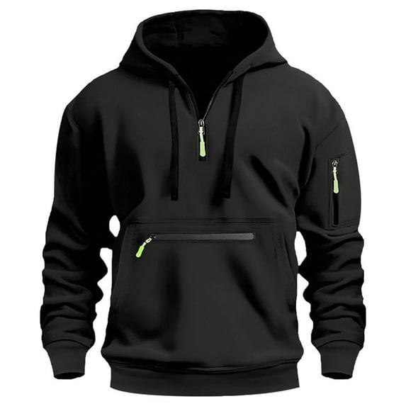JHDESSLY Unisex Y2K Zip Up Hoodie Half Zip Pullover Sweatshirt with Large Side Pockets Drawstring Thermal Jacket Sweatshirt