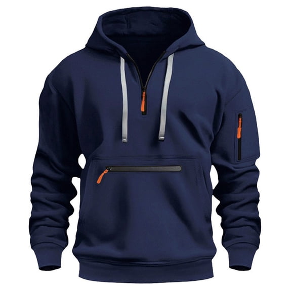 JHDESSLY Unisex Y2K Zip Up Hoodie Half Zip Pullover Sweatshirt with Large Side Pockets Drawstring Thermal Jacket Sweatshirt