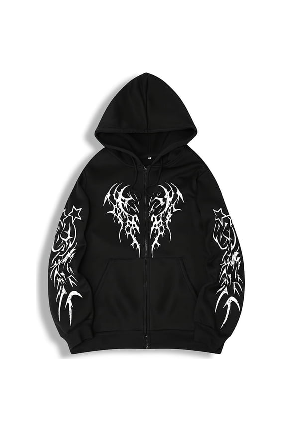 JHDESSLY Women Men Y2K Zip Up Oversized Hoodie Gothic Dragon Graphic Emo Grunge Alt Baggy Fleece Jacket 90s Punk Streetwear