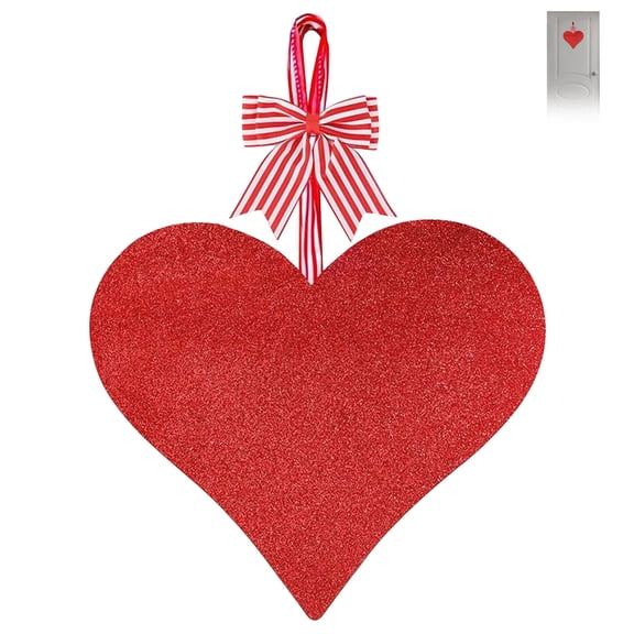 JHEHF 13inch Valentine'S Day Door Sign Hanger Red Glitter Heart Shaped Wooden Hanging Sign Wall Decoration for Wedding Anniversary Party Holiday Indoor Outdoor Porch Gift