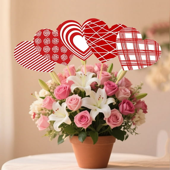 JHEHF 15pcs Valentine'S Day Heart Flower Picks for Table Centerpiece Decoration Vase Wedding Crafts Arrangement Couple Wedding & Party Supplies Birthday Party Cake Decorations