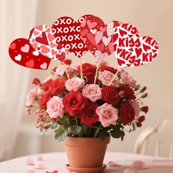 JHEHF 15pcs Valentine'S Day Heart Flower Picks for Table Centerpiece Decoration Vase Wedding Crafts Arrangement Couple Wedding & Party Supplies Birthday Party Cake Decorations