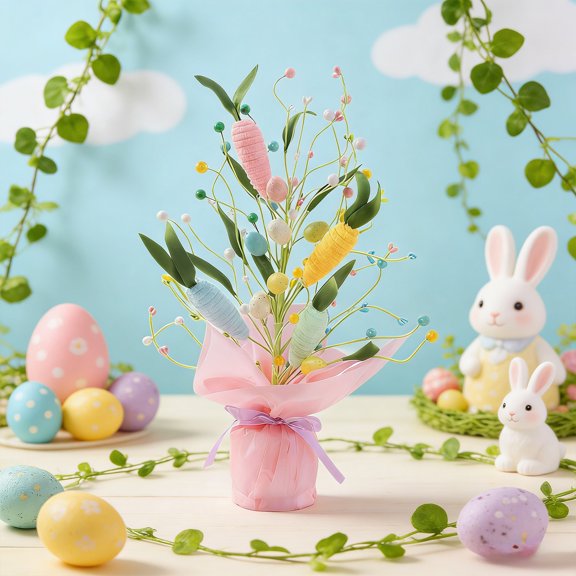 JHEHF 16.5inch Easter Table Tree Decorations Table Centerpieces Tree Decor with Easter Egg Tabletop Ornaments for Home Party Wedding Holiday Spring Summer Decoration