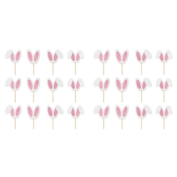 JHEHF 24 Pack Easter Rabbit Ear Cupcake Toppers Glitter Cupcake Picks Festive Decoration for Spring Celebrations Birthday Party Cake Decorations Supplies