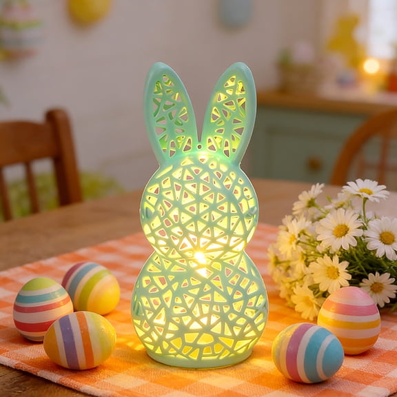 JHEHF 3D Printed Hollow Easter Rabbit Night Light 5inch Cute Rabbit Desk Table Lamp Home Room Holiday Party Decoration Holiday Festival Gifts