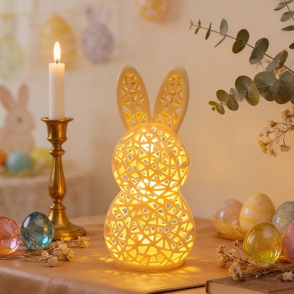 JHEHF 3D Printed Hollow Easter Rabbit Night Light 5inch Cute Rabbit Desk Table Lamp Home Room Holiday Party Decoration Holiday Festival Gifts