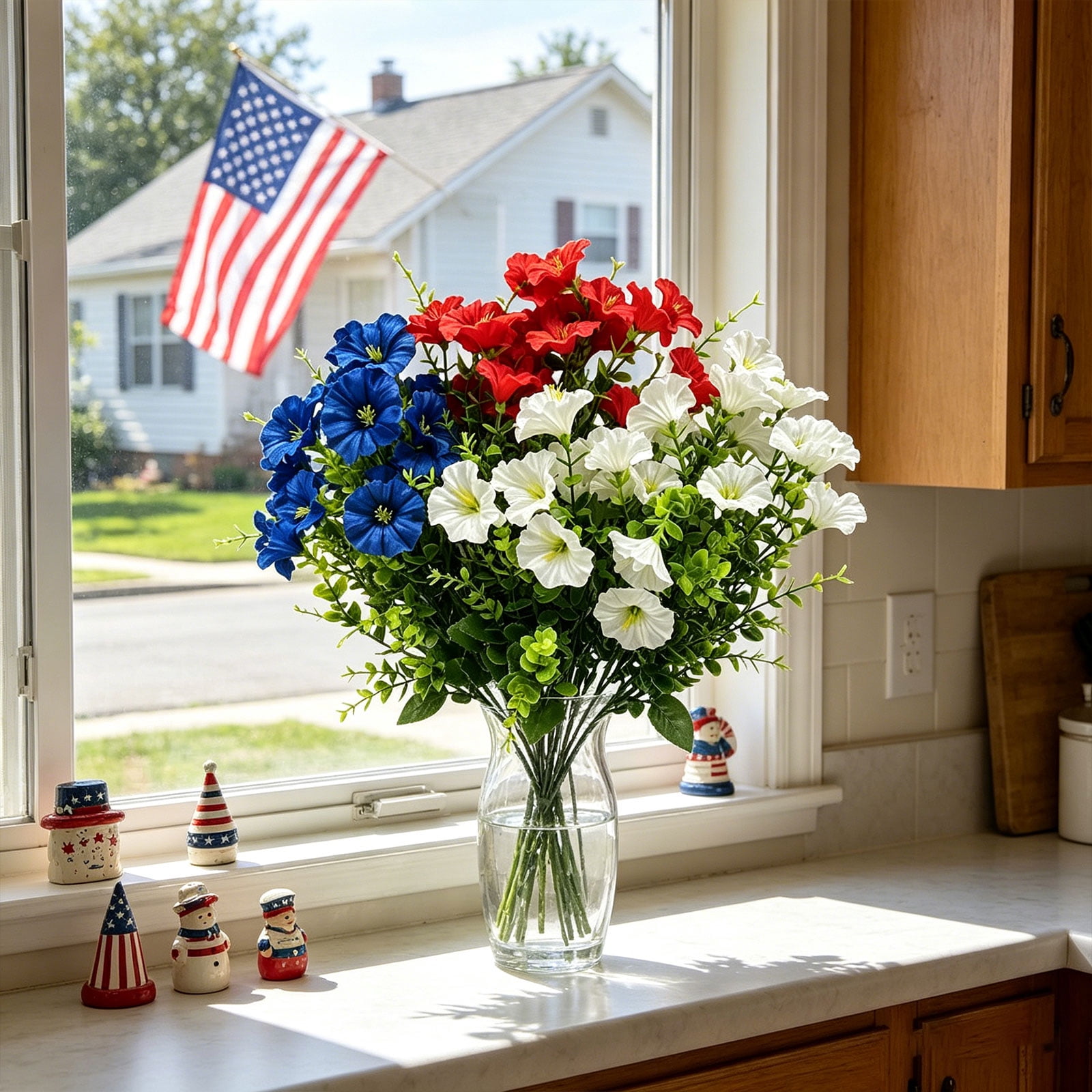 JHEHF 4th Of July Patriotic Artificial Flowers Red White Blue Silk ...