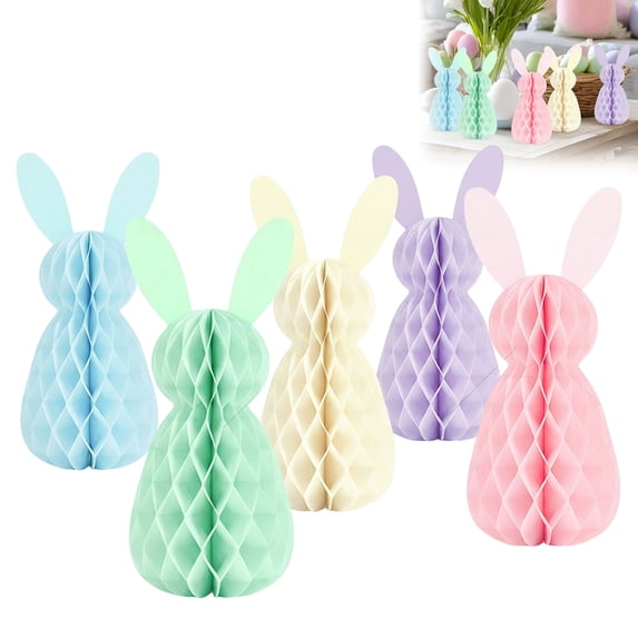 JHEHF 5 Pieces Easter Rabbit Honeycomb DIY Table Centerpiece Set 3D Honeycomb Easter Party Table Decorations for Home Kitchen Easter Gift Holiday Party Table Supplies
