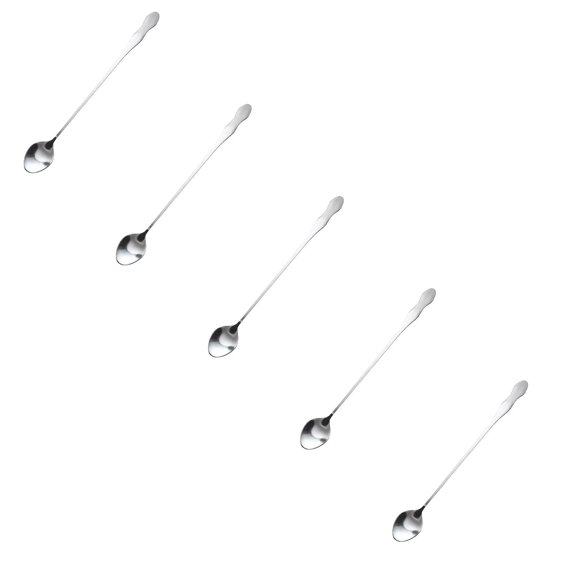 JHEHF 5PCS Stainless Steel Tableware 10 Inch Long Handle Tea Spoon Coffee Spoon Ice Spoon for Mixing, Stirring, Coffee Spoons, Silver