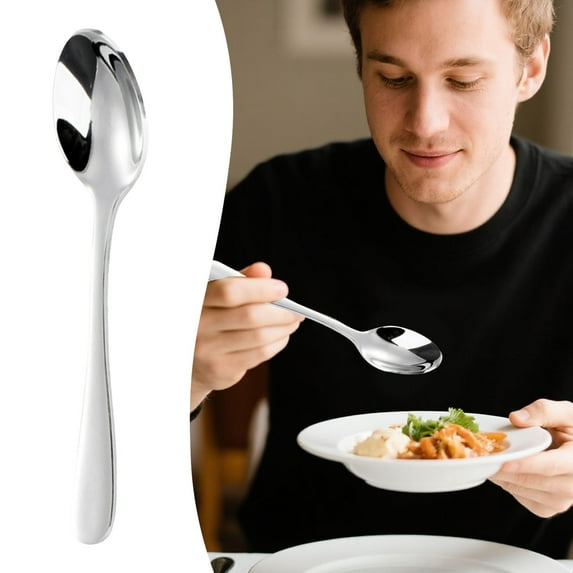 JHEHF 5inch Stainless Steel Table Spoons with Round Edge Teaspoons Tableware, Dessert Spoon, Coffee Spoon, Ice Cream Spoons, Silver 6/5/4/3/2/1PCS