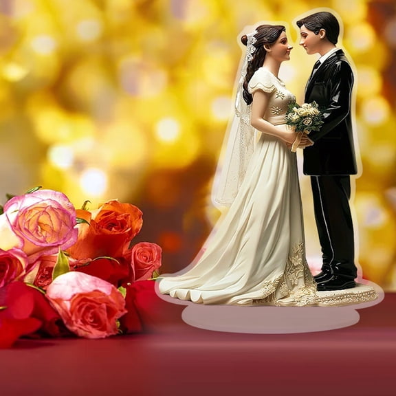 JHEHF Bride and Groom Statues 2D Flat Acrylic Wedding Party Table Topper Ornament Anniversary Couple Figurine Decorations for Living Room Desktop Craft Gift