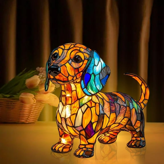 JHEHF Cat Dog Lamp Stained Glass, Dog Series Art Night Light, Animal Lamps, 3D Cute Pet Led Table Lamps LED Table Lamps with Warm Glow Gifts for Pet Lovers