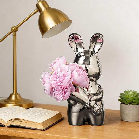 JHEHF Ceramic Rabbit Vase Easter Decorative Flower Holder Cute Desk Table & Shelf Living Room Decoration Gift for Women & Anniversaries