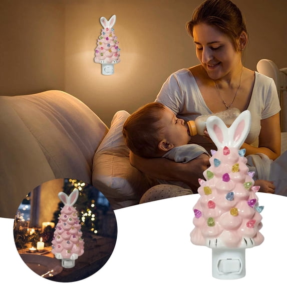 JHEHF Cute Rabbit Night Light Easter Decorations Plug Into Wall Night Lamp Nightlights for Bedroom Bathroom Living Room Spring Holiday Party Decor