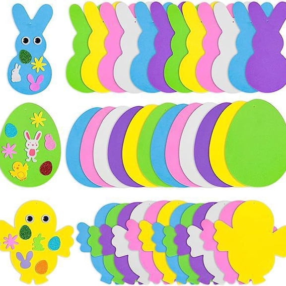 JHEHF Easter Arts and Crafts Kits 12PCS Egg+12PCS Rabbit+12PCS Chicks with Eggs Rabbits Chicks Carrots FeltStickers Easter Decorations Spring PartyFavors Art Project