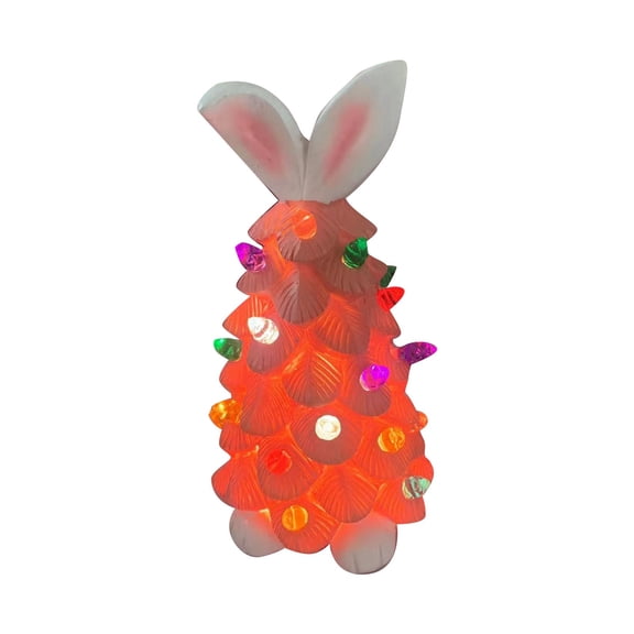 JHEHF Easter Ceramic Bunnies Tree Decorations 5.9 Inch Lighted Sculpture with Colorful LED Lap Ornament Spring Home Bedroom Home Table Decor Gifts