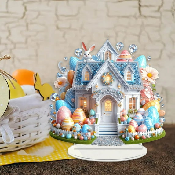 JHEHF Easter Decorations 2D Flat Acrylic Ornaments Spring Cute Easter Eggs Rabbit Desktop Ornament for Festive Tabletop and Wall Living Room Holiday Party Supplies