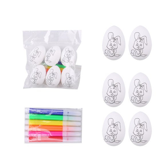 JHEHF Easter Eggs Decorations 6 Color Unpainted Easter Eggs To Paint Carved Rabbit Pattern DIY Hand Painted DIY Party Supplies for Spring Tree Decoration