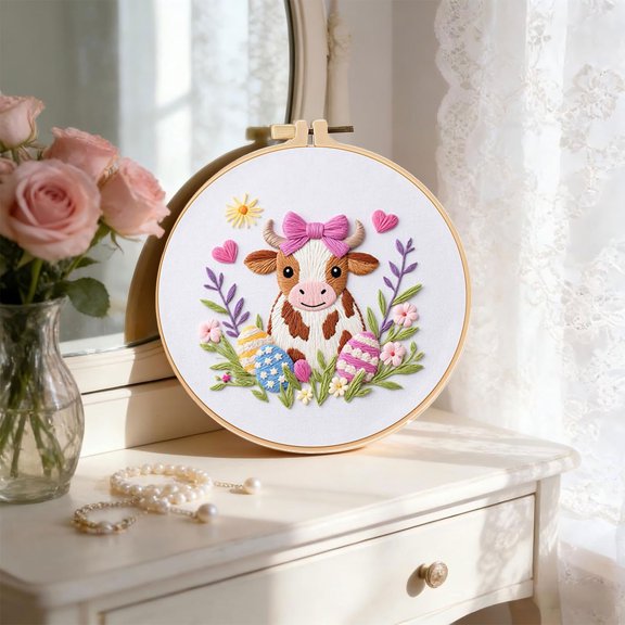 JHEHF Easter Embroidery Kit DIY Punch Needle Kits for Adults & Beginners DIY Craft with Hoop Color Threads & Needles for Festival T and Decoration