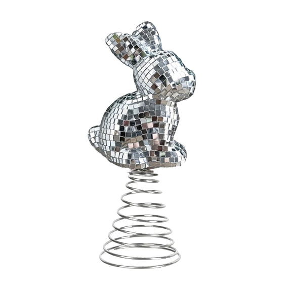 JHEHF Easter Mini Tree Topper Cute Rabbit Shaped Ornament Silver Glitter Stand Tree Top Ornaments for Festival Holiday Home Decorations Party Supplies