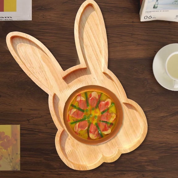 JHEHF Easter Rabbit Shaped Charcuterie Board Bunnies Wooden Serving Platter Rustic Rabbit Plate Tray for Dinner Dessert Bread Display Holidays Party Decoration