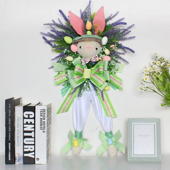 JHEHF Easter Rabbit Wreath 22inch Front Door Cute Rabbit Garland Farmhouse Hanging Ornament for Party Decoration Home Garden Wall Window Decor
