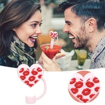JHEHF Love Heart Straw Cover Cap for Valentine'S Day Decoration Reusable Drinking Straw Toppers with Handle Cute Straw Lids Protectors Party Decor 1PC