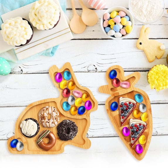 JHEHF Rabbit & Carrot Shaped Charcuterie Board Easter Mini Cutting Boards Kitchen Wood Serving Plates Tray Dish Snack Platter Spring Rustic Home Kitchen Decor Housewarming Gift 2PCS