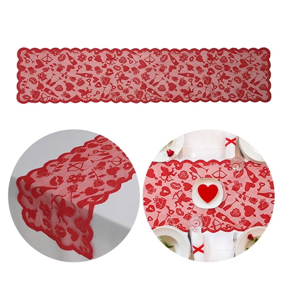 JHEHF Red Lace Table Runner Valentines Day Decorations Holiday Heart Table Cloth Centerpiece for Wedding Home Kitchen Dining Table Party Supplies 13*72 Inch