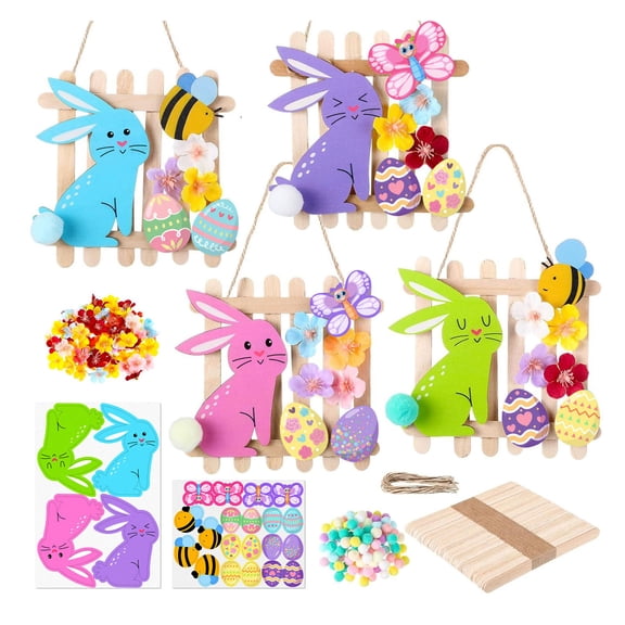 JHEHF Spring DIY Craft Easter Wooden Ornaments with Rope Easter Craft Kit for Gift Art Room Birthday Spring PartyFavors Home Activity Decoration