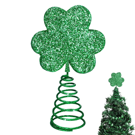 JHEHF St Patrick'S Day Mini Tree Topper Green Glitter Ornament Metal Shiny Spring Tree Ornaments for Festival Holiday Party Decorations Party Supplies