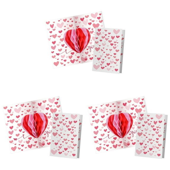 JHEHF Valentines Day Cards 3D Heart-Shaped Paper Honeycomb Greeting Card Gifts for Girlfriend Boyfriend Husband Wife Valentines Anniversary Birthday 3PCS