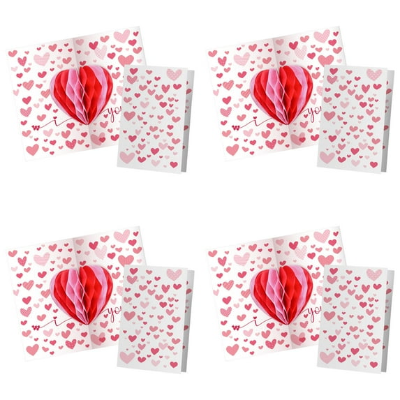 JHEHF Valentines Day Cards 3D Heart-Shaped Paper Honeycomb Greeting Card Gifts for Girlfriend Boyfriend Husband Wife Valentines Anniversary Birthday 4PCS