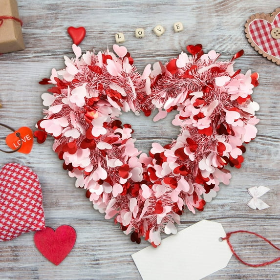 JHEHF Valentines Day Wreath for Front Door Valentines Heart Shaped Garland Hanging Valentines Day Heart Wreath Decor for Home Birthday Wedding Party Decoration Supplies