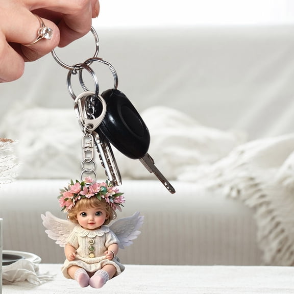 JHEHF Vintage AngelFlower Hanging OrnamentsKeychain Car Rear View Charms Backpack Accessories 2D Acrylic Flat Pendant Valentine'S Day Birthday Present