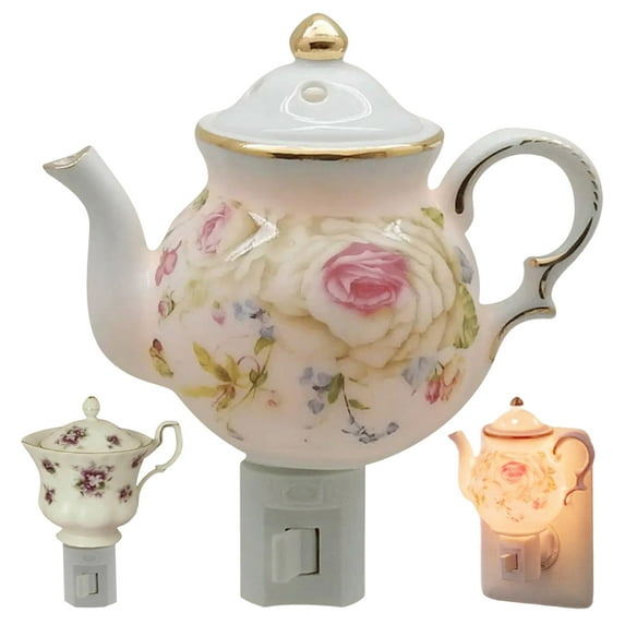 JHEHF Vintage Teacup Decorative Nightlight Cup Shaped Lighted Plug Into Wall Wedding Home Decorations for Bedroom Bathroom Kitchen Hallway Stairs Tabletop