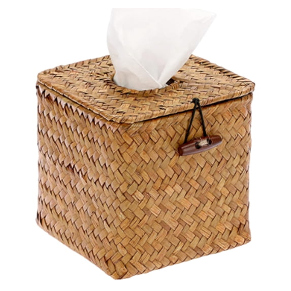JHEHF Wicker Rattan Tray with Lid Hand Woven Paper Storage Box Towel Napkin Holder Tabletop Decor Napkin Basket for Hotels, Restaurants, Kitchen and Bathroom